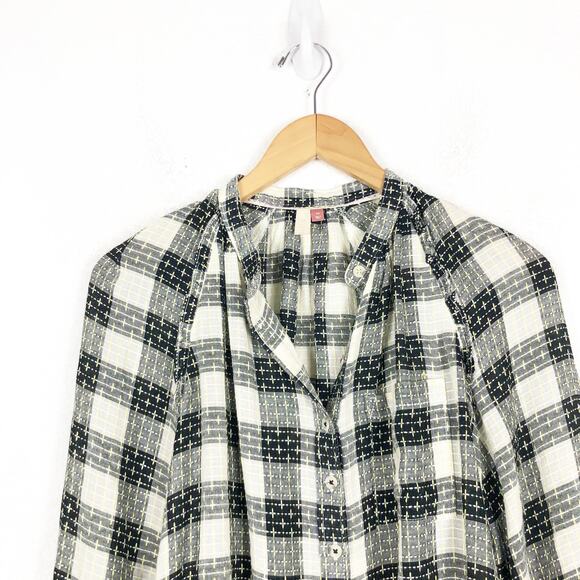 Anthropologie Pilcro Breezy Plaid Buttondown Top XS Check Textured Long Sleeve - Picture 4 of 13